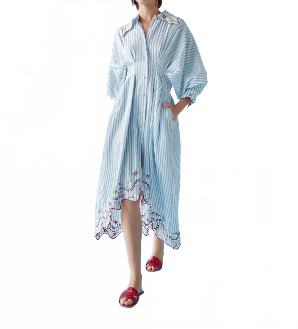 NEW CELIA B caju midi dress in blue stripes